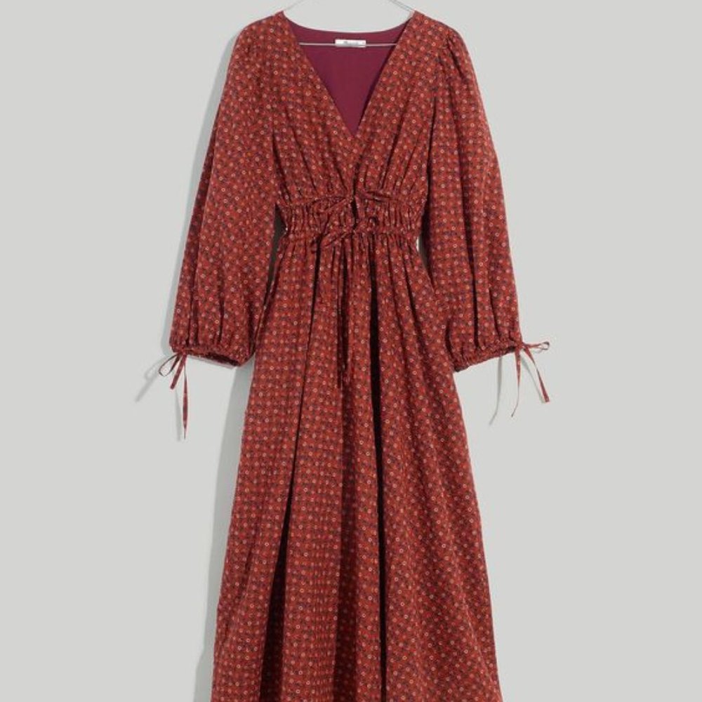 Sophia Tie-Front Midi Dress in Teaberry Floral by Madewell Size Small